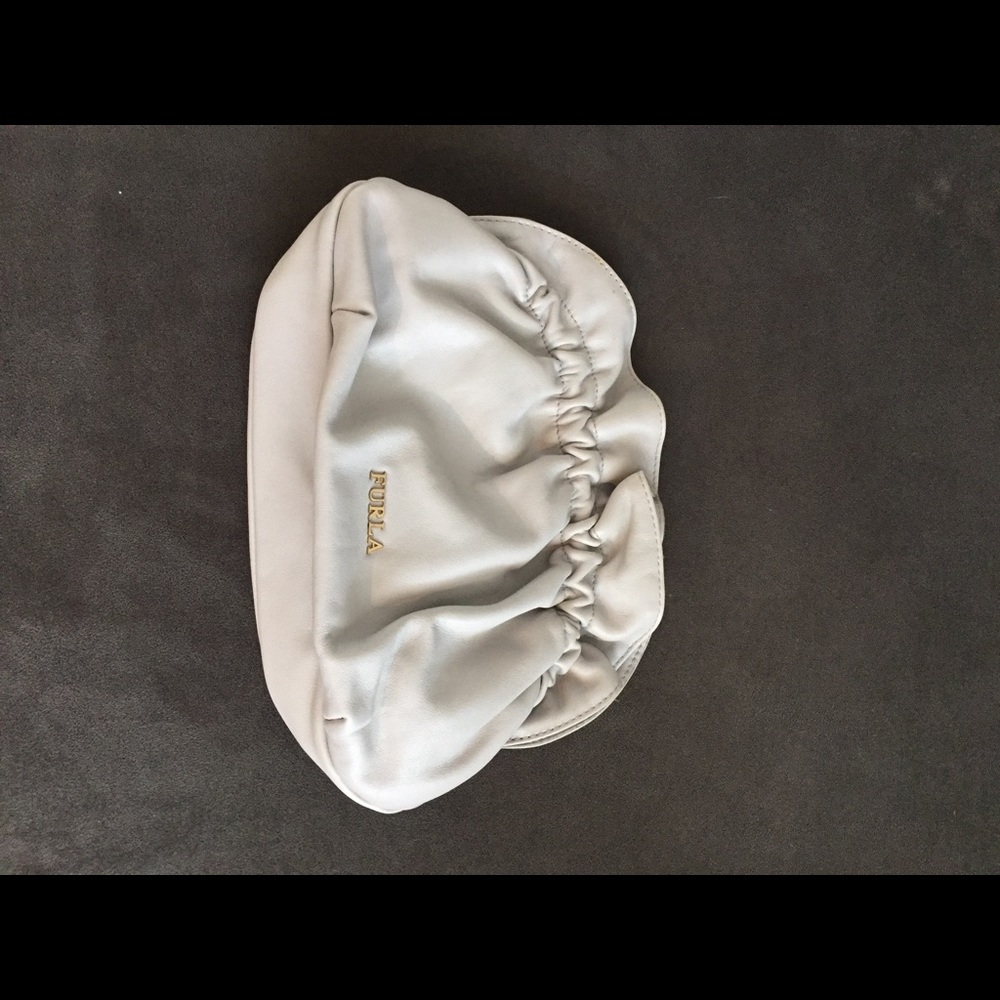 Furla light gray leather clutch